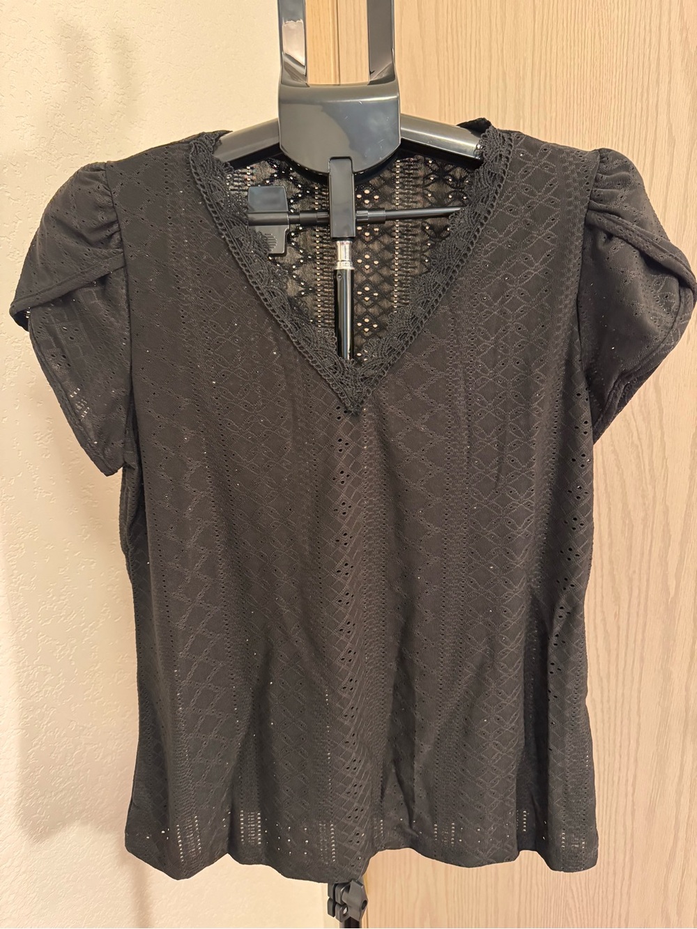 SHEIN Black Eyelet Lace V-Neck Women's Top